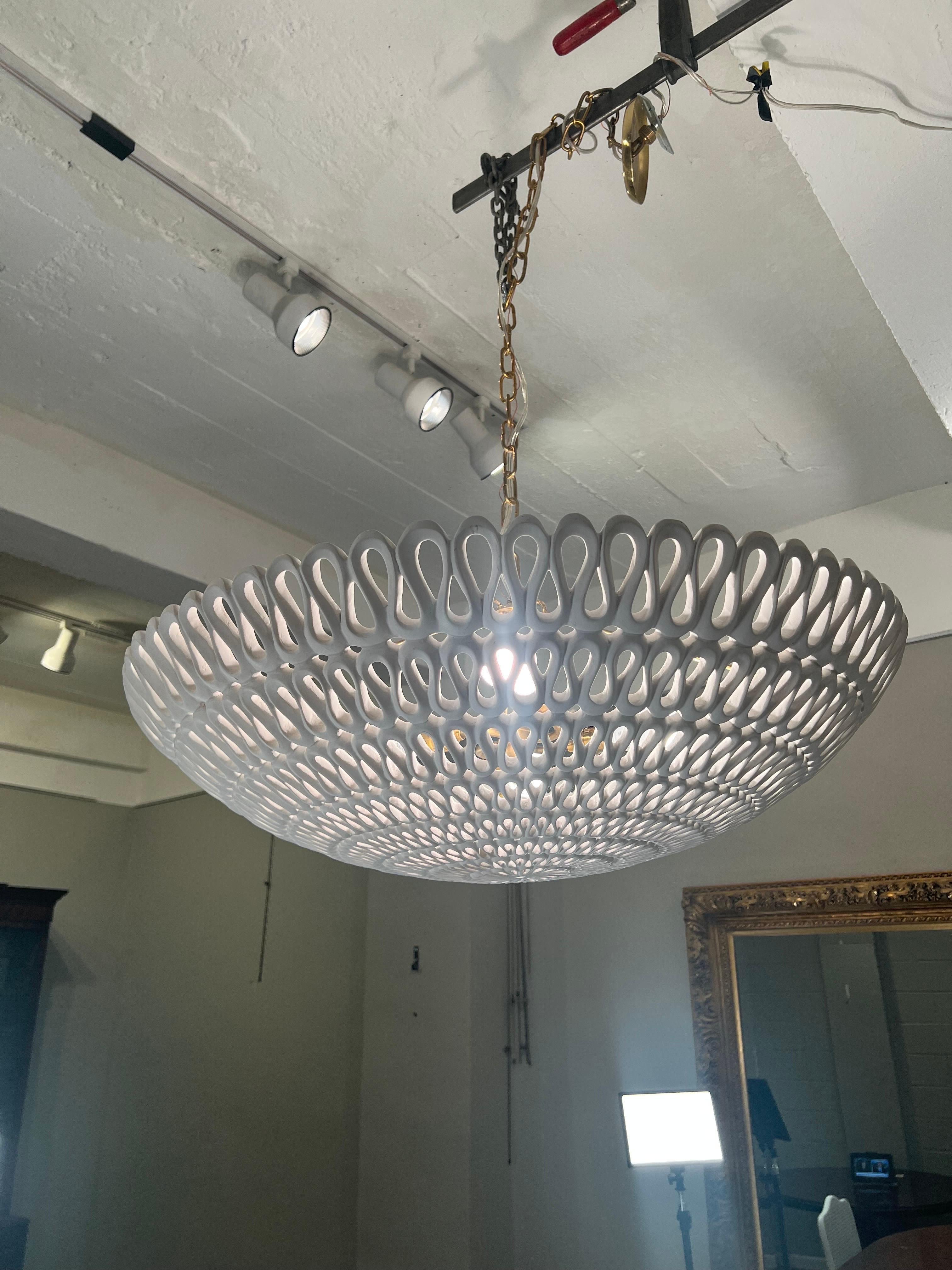 Oly Studio Pipa Modern Frost White Ribbon Bowl Chandelier, 1 in Stock 1