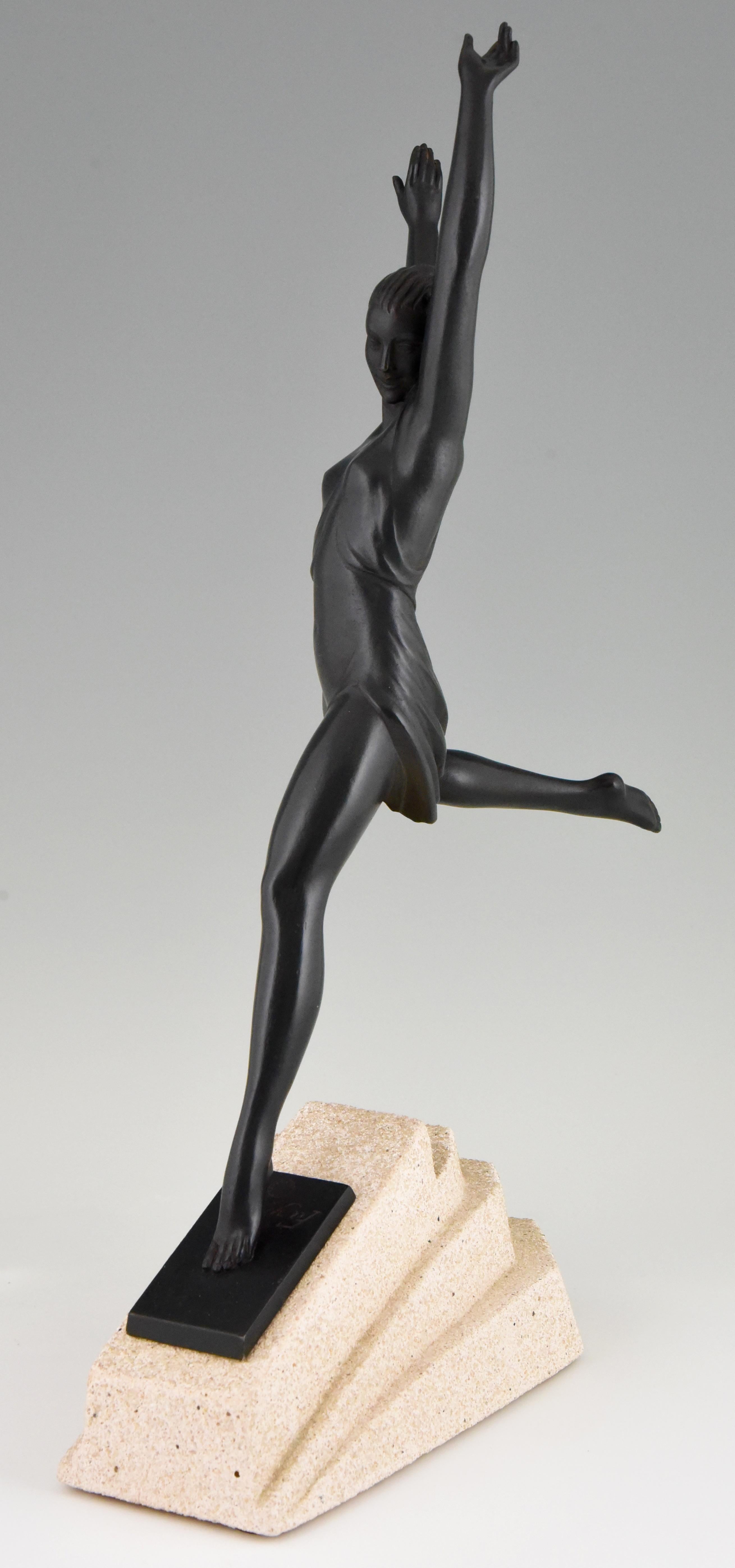 Patinated Olympe, Art Deco Sculpture of a Girl Fayral for Max Le Verrier, France, 1930