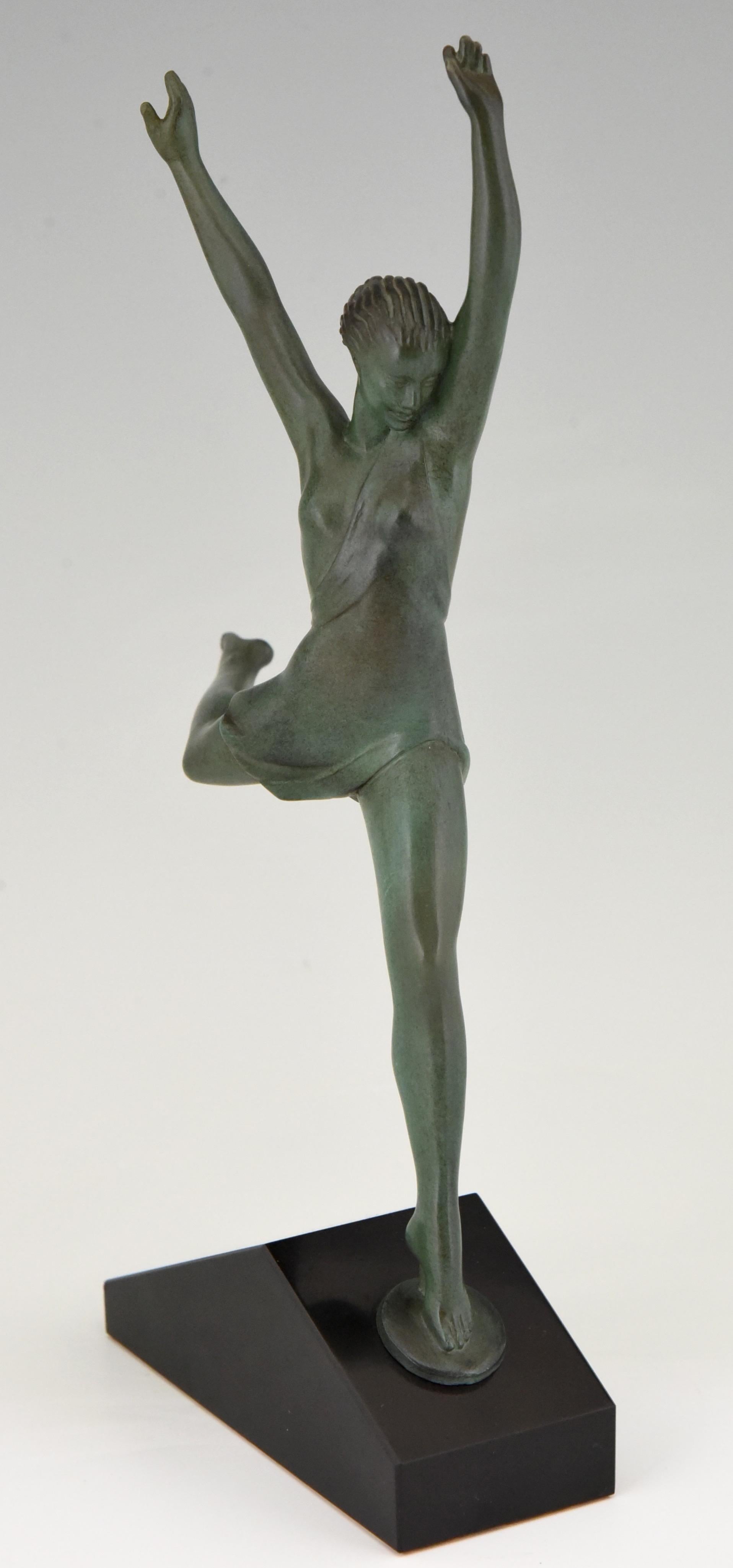 French Olympe Art Deco Sculpture Running Woman Fayral Pierre Le Faguays, France, 1930