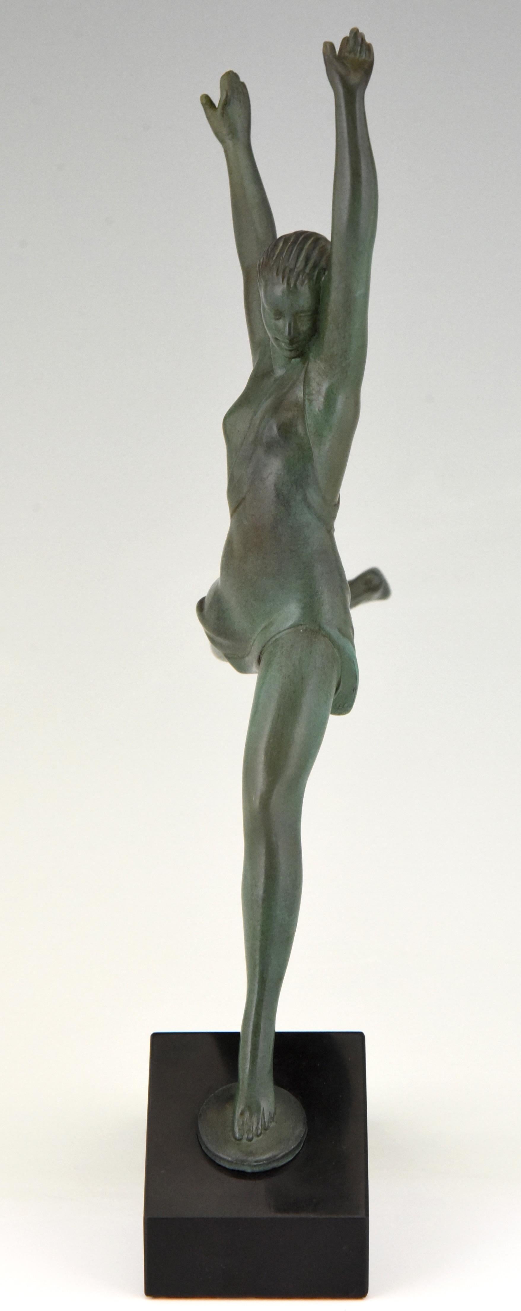 Patinated Olympe Art Deco Sculpture Running Woman Fayral Pierre Le Faguays, France, 1930
