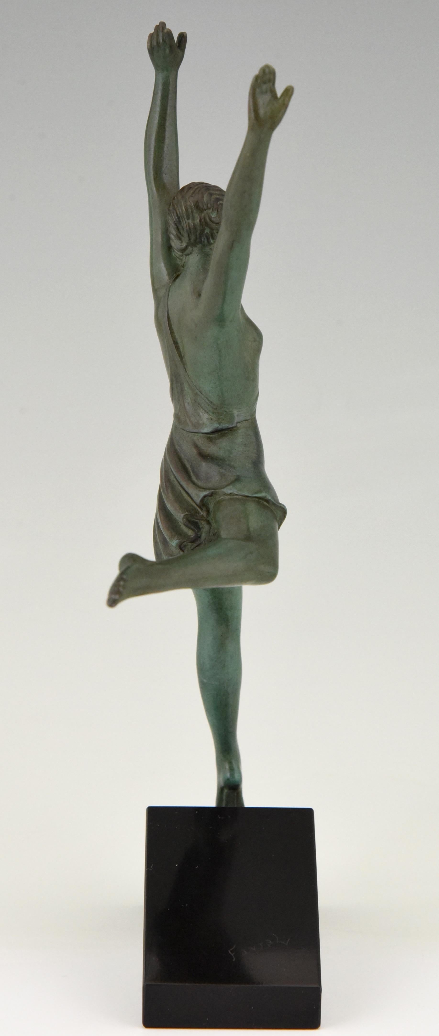 Metal Olympe Art Deco Sculpture Running Woman Fayral Pierre Le Faguays, France, 1930