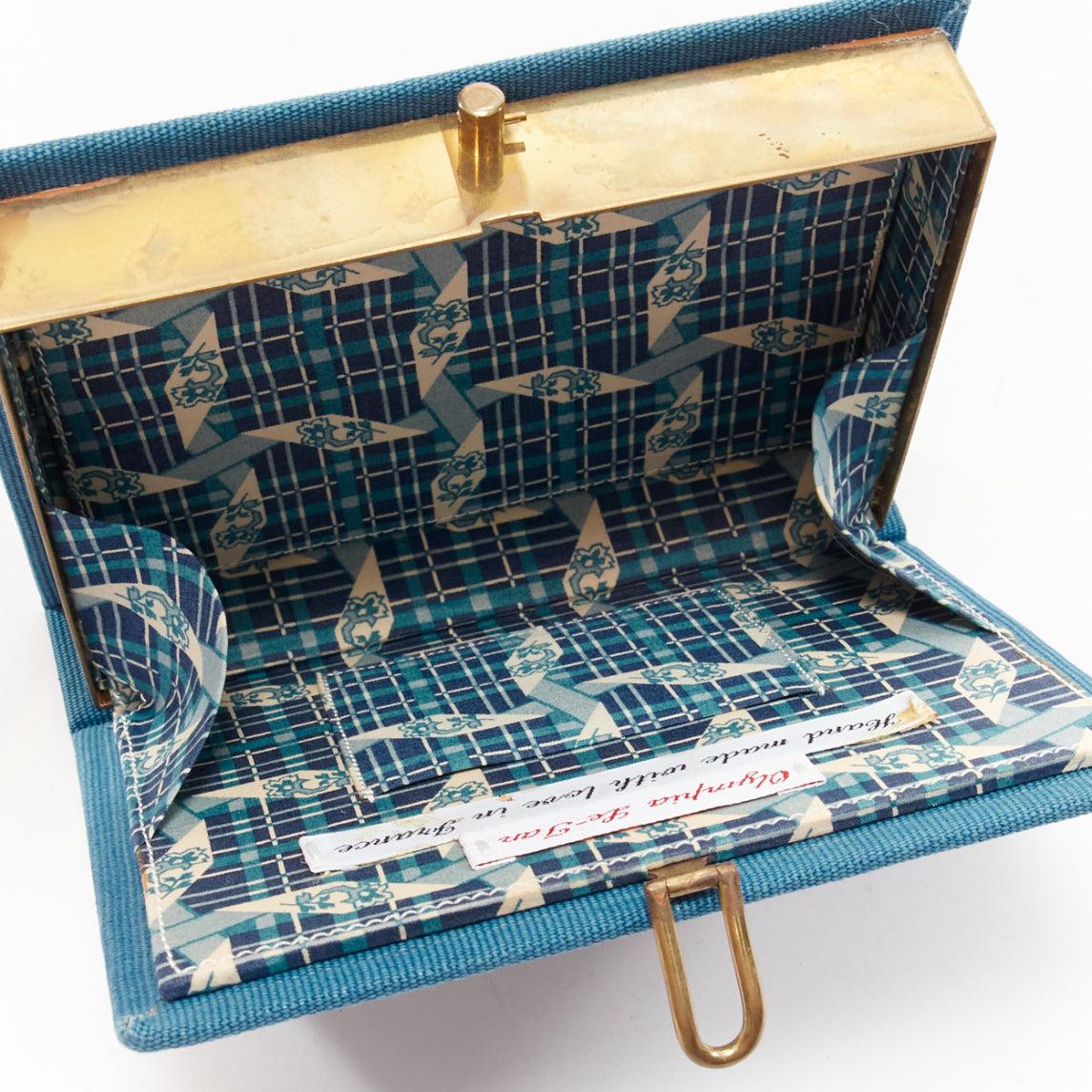 OLYMPIA LE TAN Why Worry blue fabric embroidery gold mini book box clutch bag 5