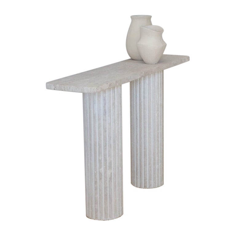 Olympia Rectangular Top 100 Muted Beige Travertine Console Table by Beije Avenue For Sale