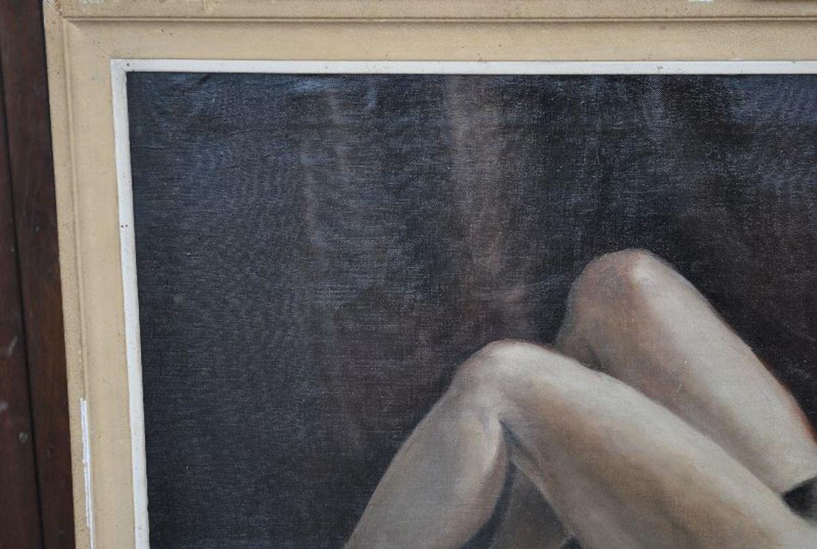 Olympia Signed Hilgers Painting 1930 Art Deco Nude In Good Condition For Sale In Marseille, FR