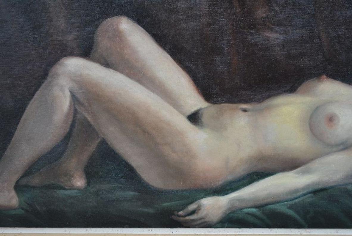 Canvas Olympia Signed Hilgers Painting 1930 Art Deco Nude For Sale