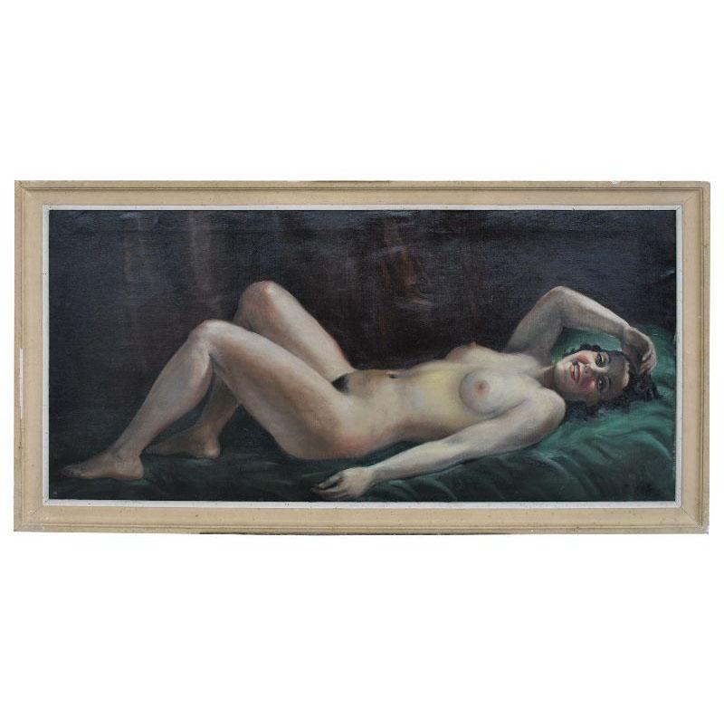 Olympia Signed Hilgers Painting 1930 Art Deco Nude