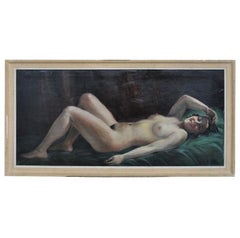 Retro Olympia Signed Hilgers Painting 1930 Art Deco Nude