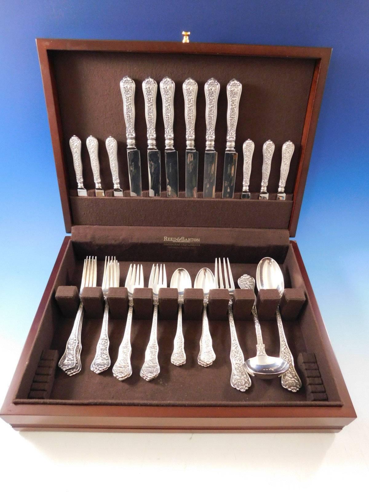 The Olympian pattern, which was introduced by Tiffany & Co. in 1878, is the most elaborate and complex of all Tiffany flatware designs. Each piece of Olympian is designed to illustrate a well-known story of Classical mythology. The subjects vary