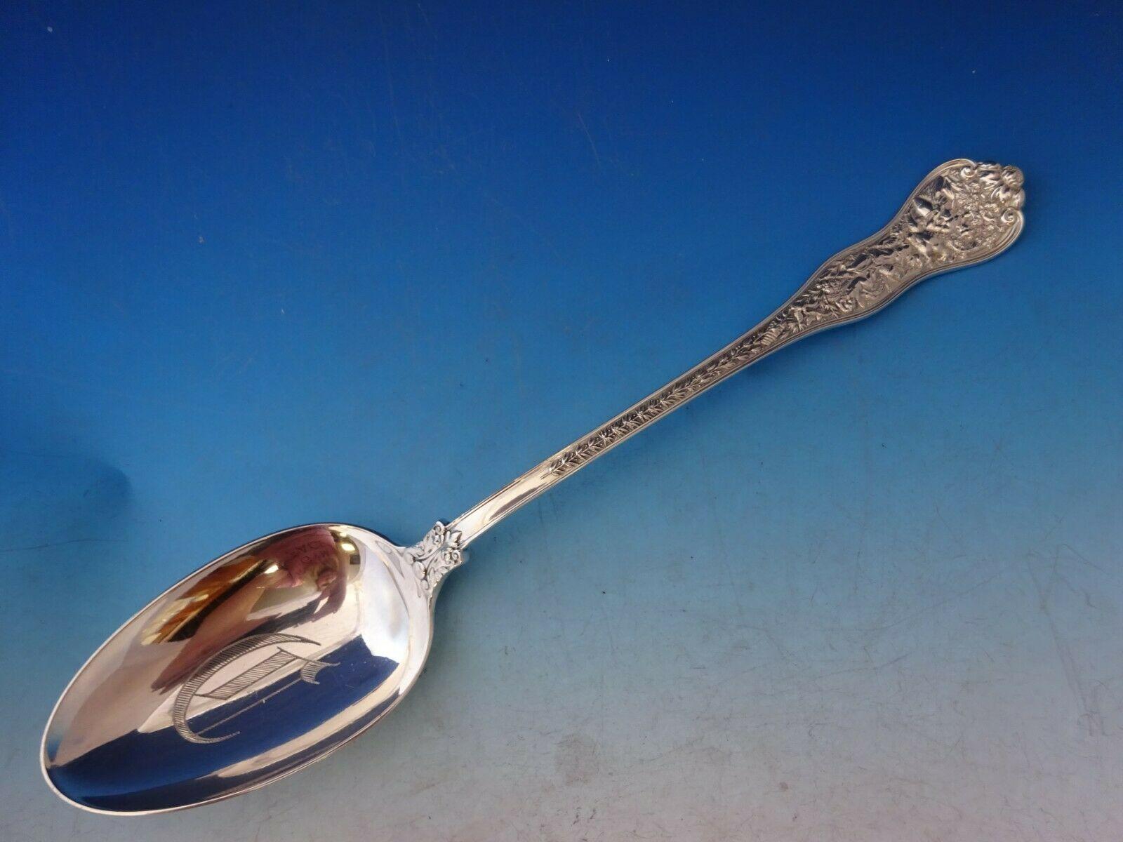 Large and impressive sterling silver stuffing spoon with button 12 1/2