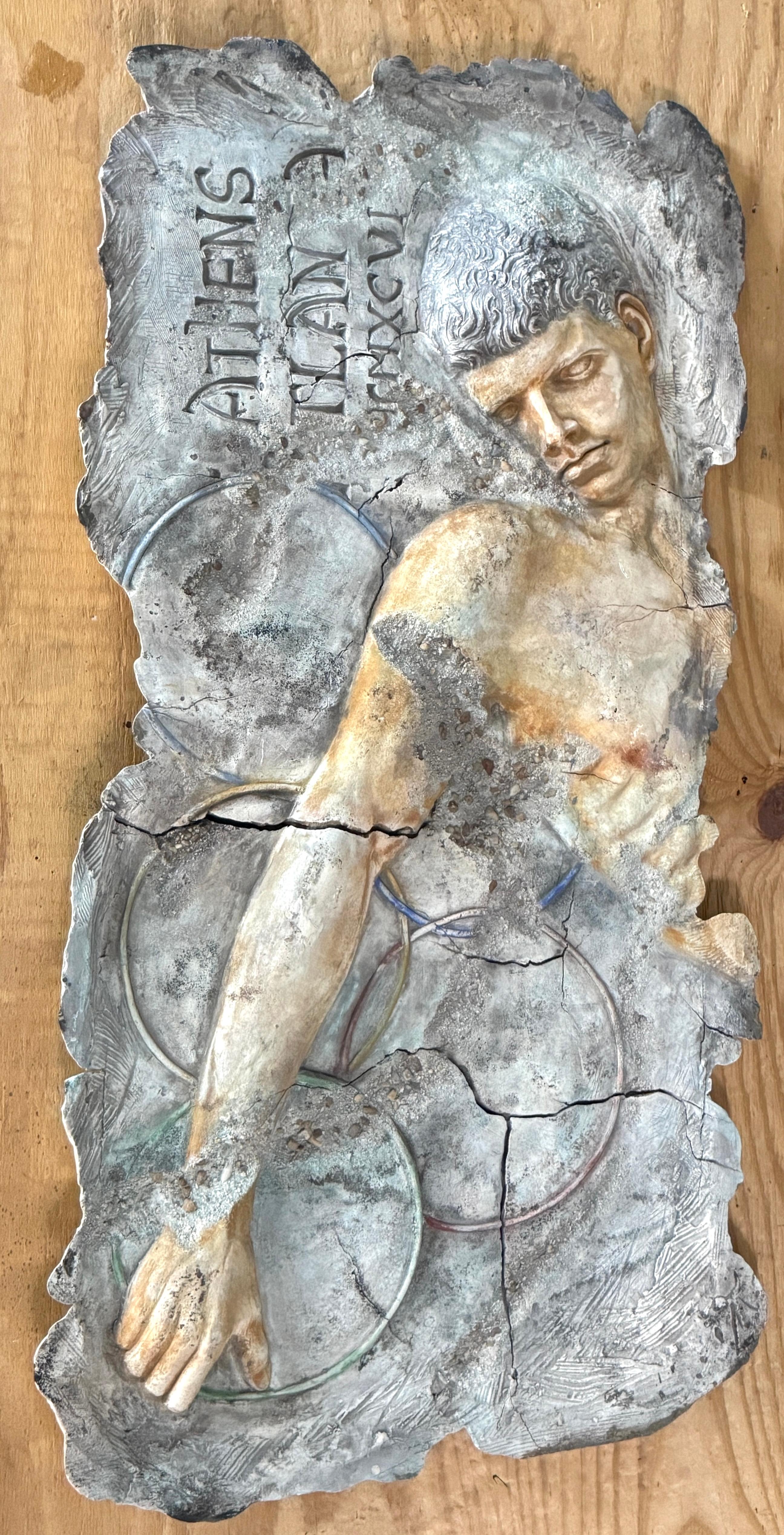 Greco Roman Olympic Commemorative High Relief Wall Sculpture — “Athens 1996” For Sale