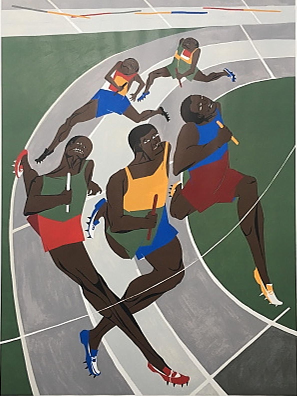 Rare Olympic Games Munich 1972 Limited Edition 'Poster entitled 'Five Black Athletes in a Relay Race' signed by Jacob Lawrence

Dimension:

Sheet Size: Length 109.5 × 69.5 cm

Image Size: Length: 87 × 64 cm

Edition Size: 200

Edition
