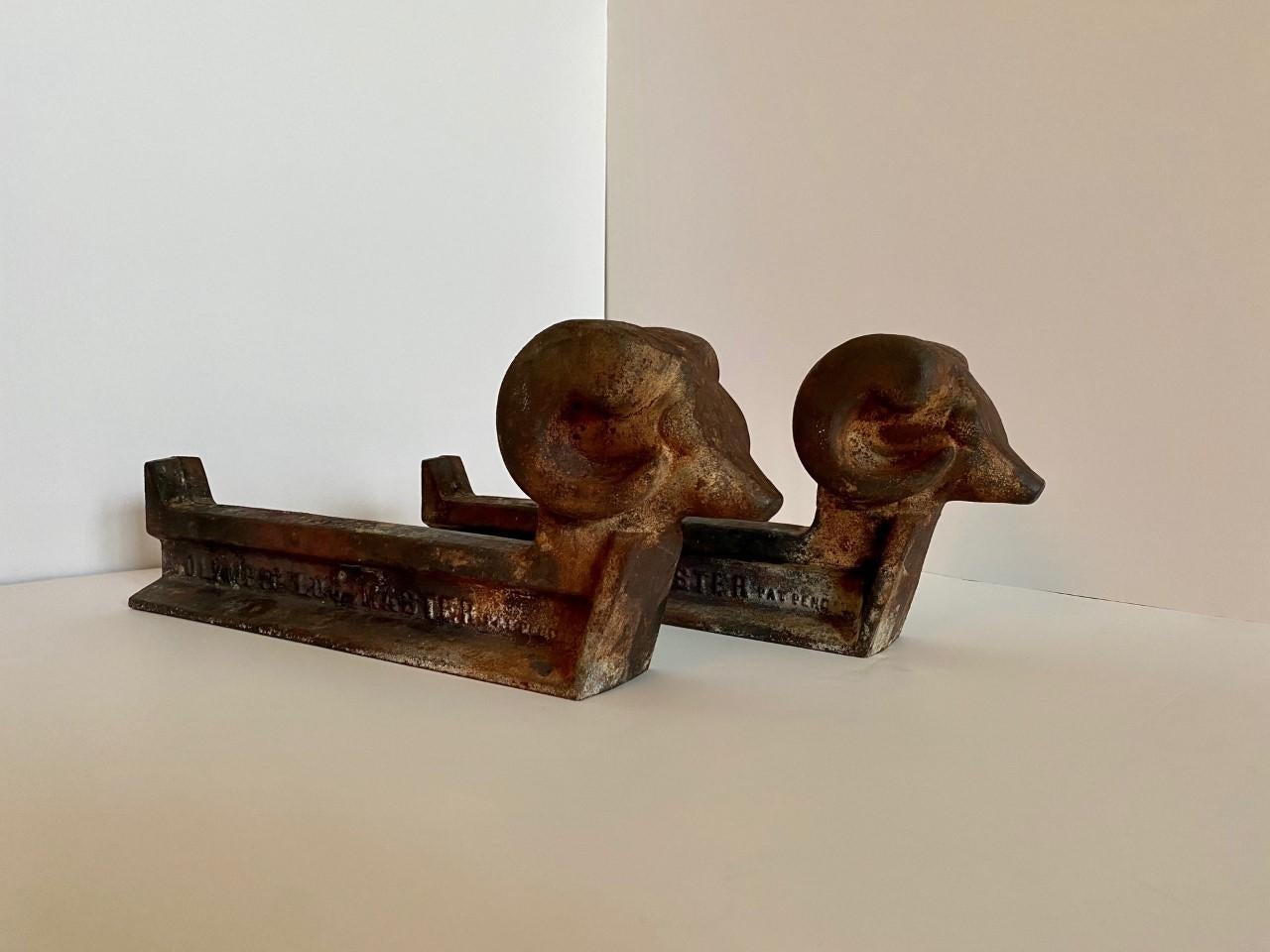 Art Deco Olympic Log Master “Ram’s Head” Andirons