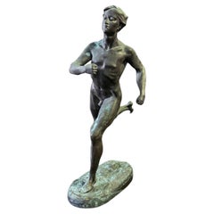 "Corredor olímpico, 1924", rara escultura de bronce de atleta masculino desnudo de Engrand