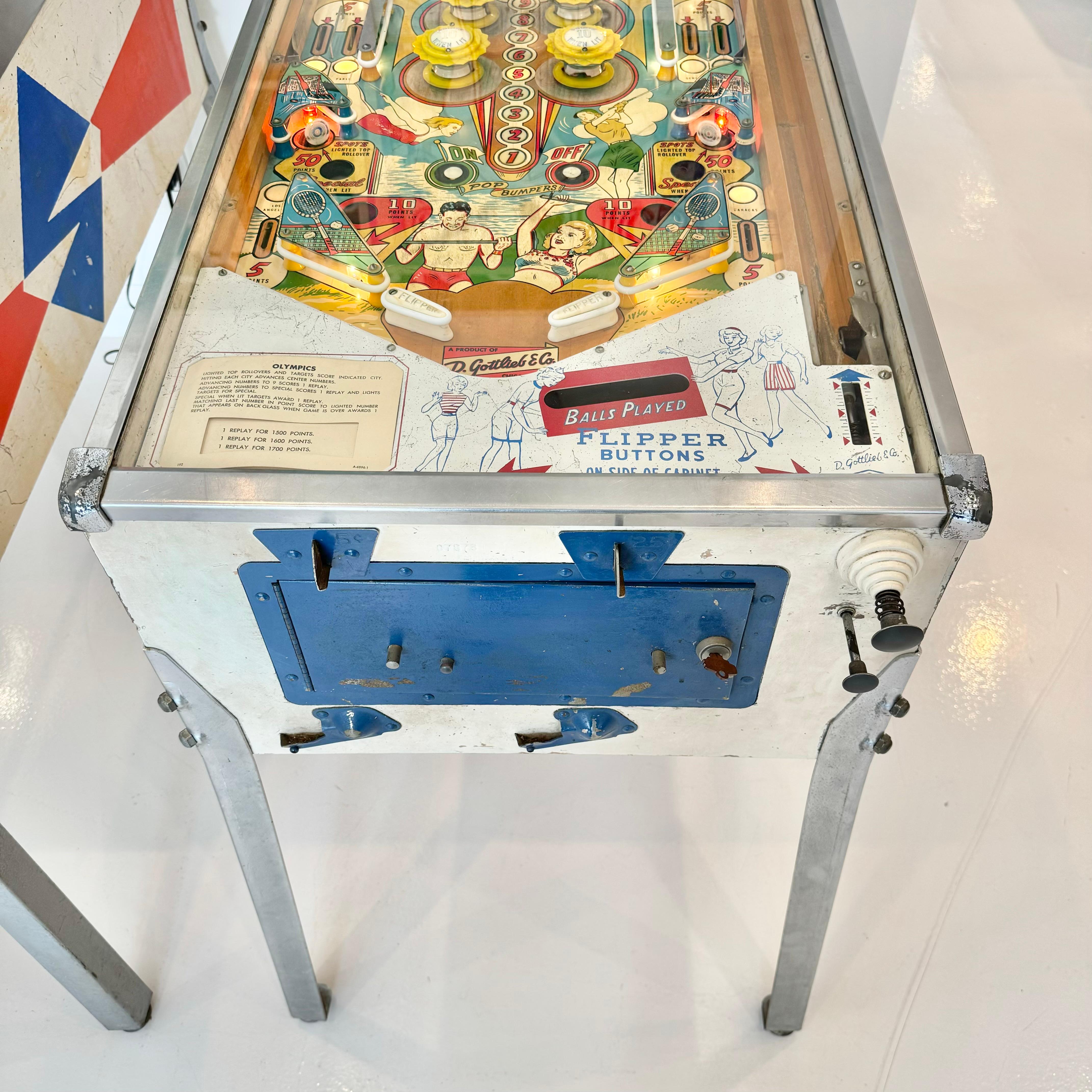 Hand-Painted Olympics Pinball Arcade Game, 1962 USA