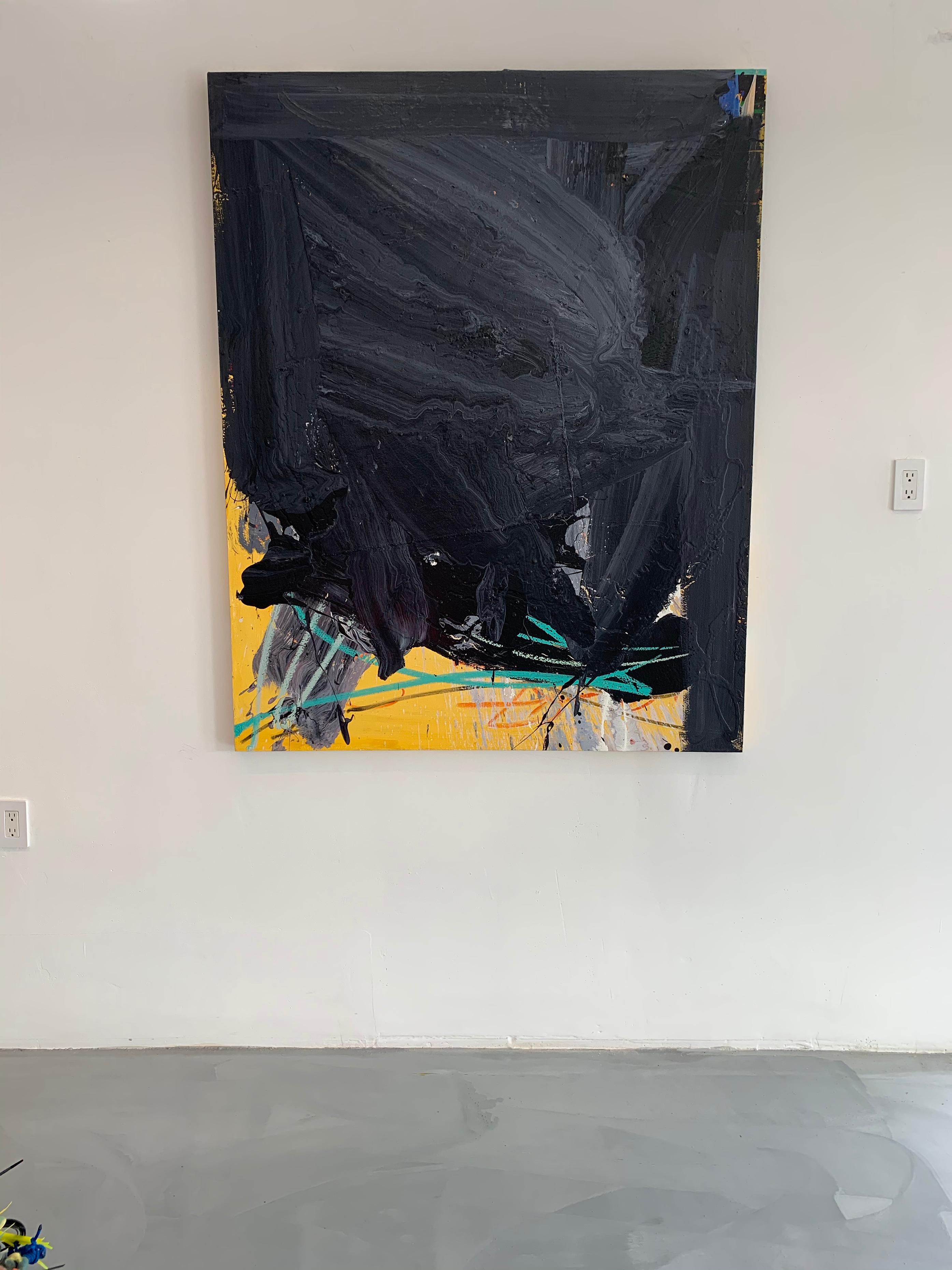 « Série abstraite sans titre noir-jaune »   Acrylique sur toile - Painting de Olympio