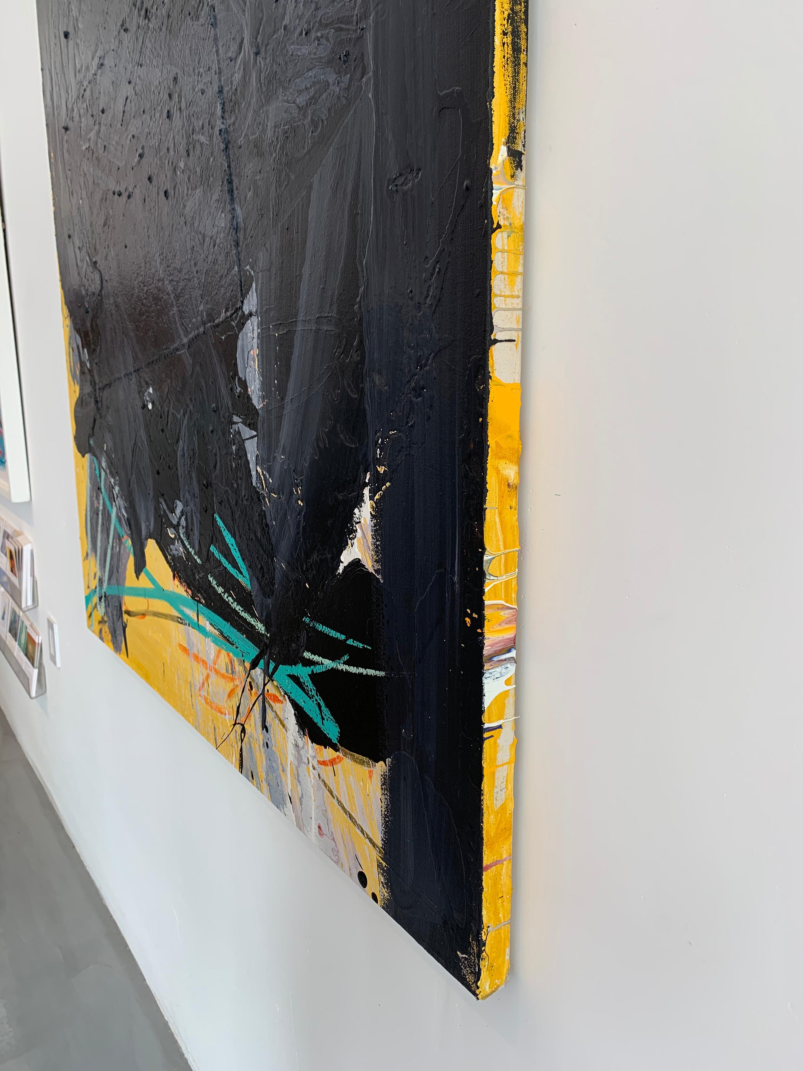 « Série abstraite sans titre noir-jaune »   Acrylique sur toile - Abstrait Painting par Olympio