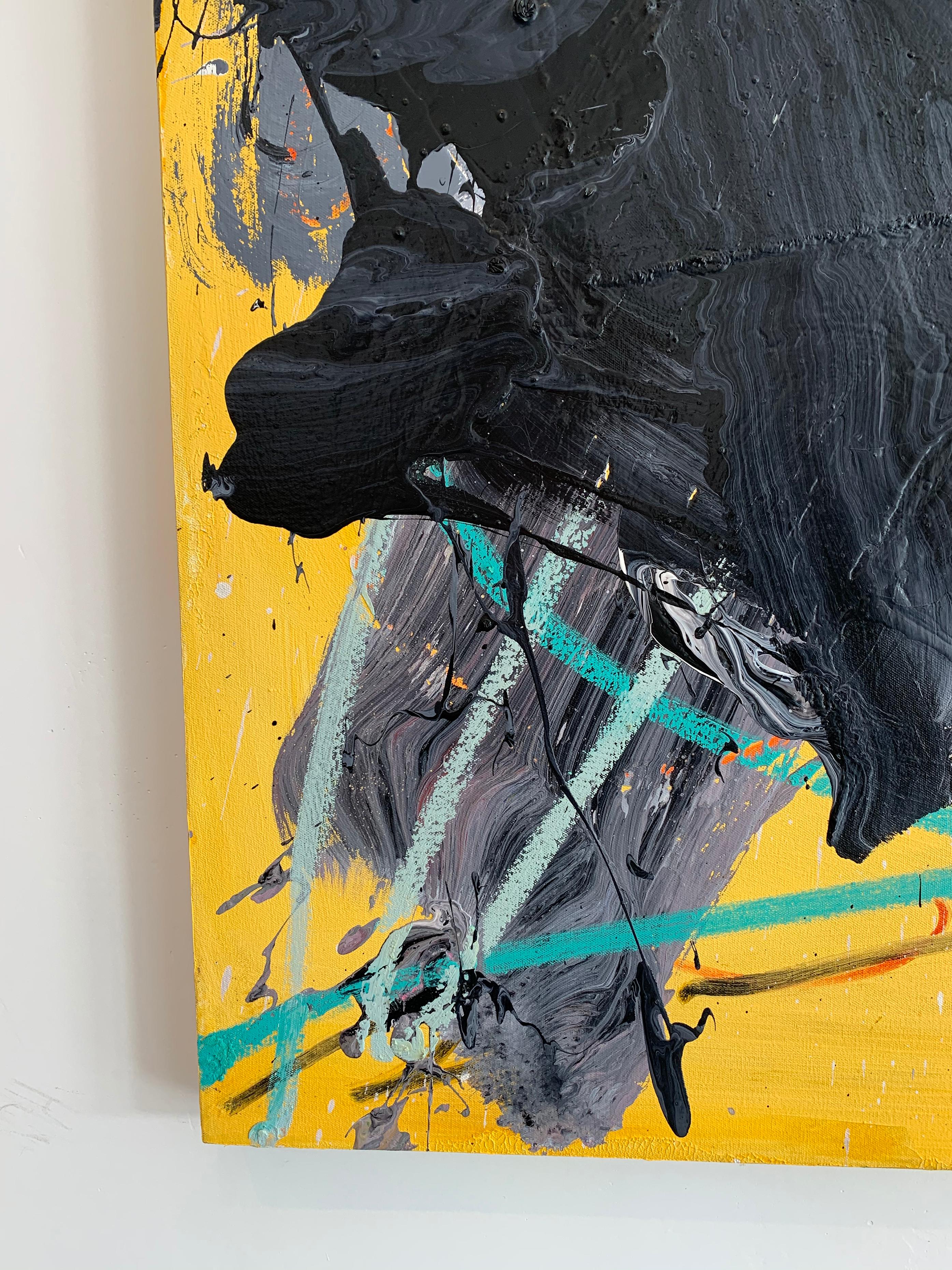 « Série abstraite sans titre noir-jaune »   Acrylique sur toile en vente 2