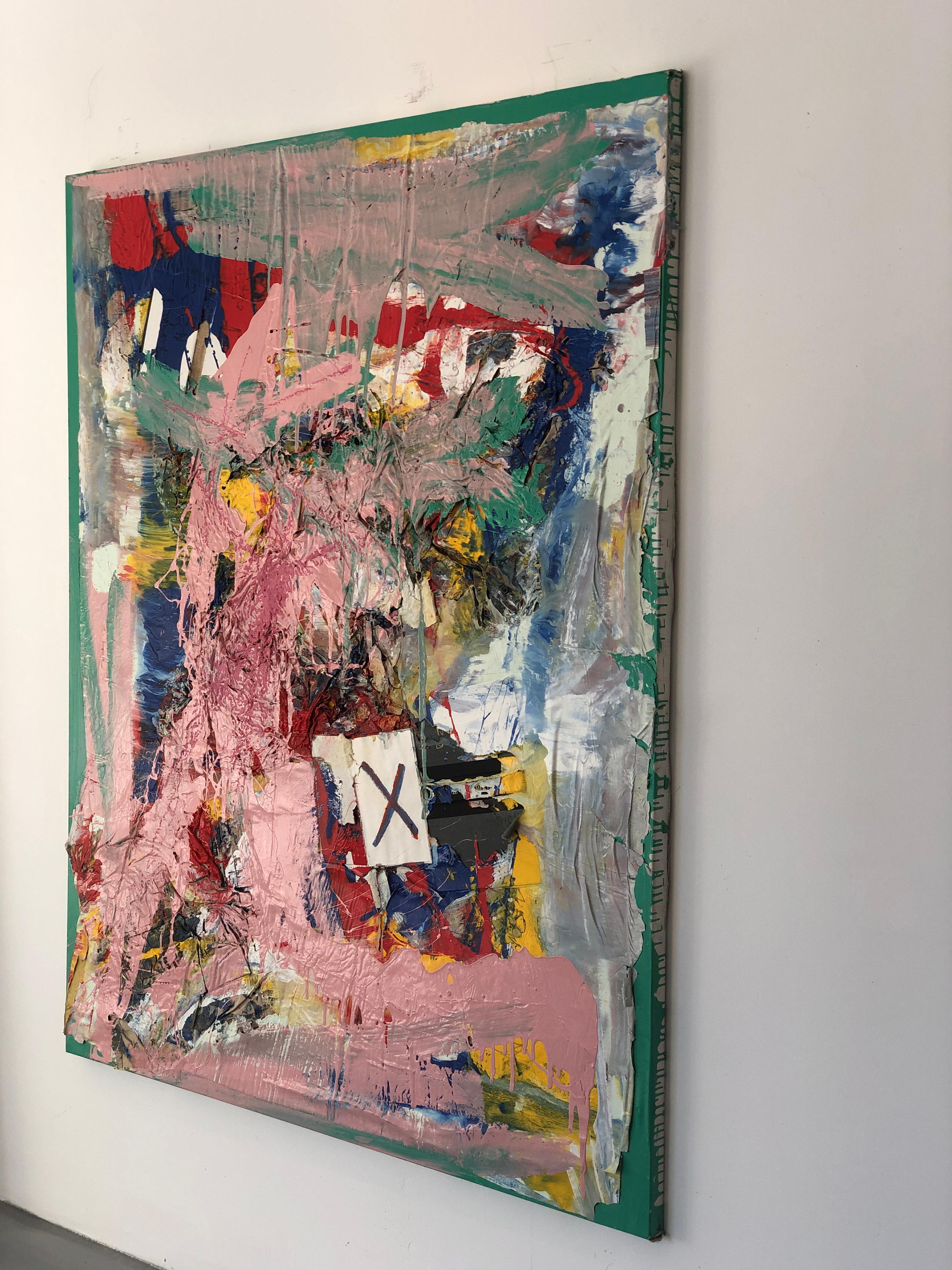 « Série abstraite » - « X »   Acrylique sur toile - Marron Abstract Painting par Olympio