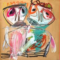 First Date - Original Colorful Figurative Abstract Textural Mixed Media Artwork
