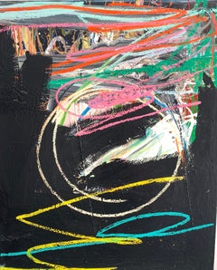 "Untitled Black Yellow Teal Circle"   Acrylic on Canvas
