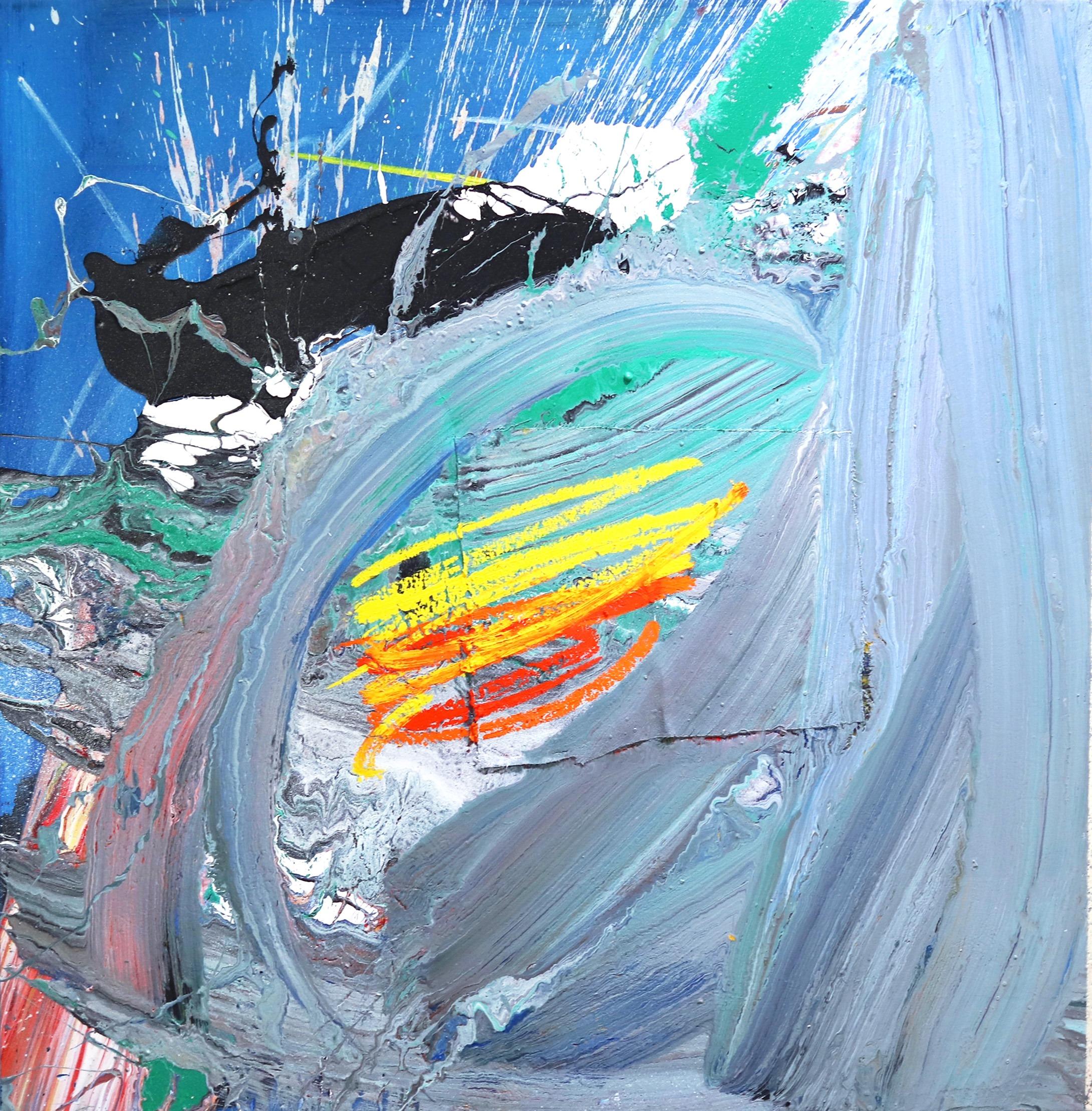 Ohne Titel Wave - Großes blau-graues, quadratisches, modernes, abstraktes, strukturiertes Gemälde