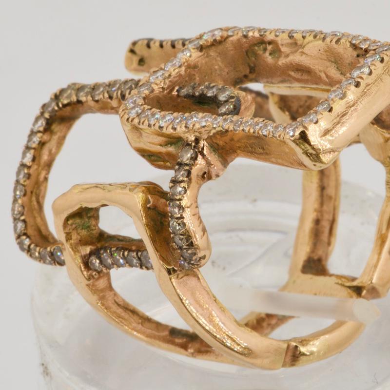 Romain classique Bague ancienne certifiée Olympus Art, en or, diamants bruns et noirs, New Age en vente