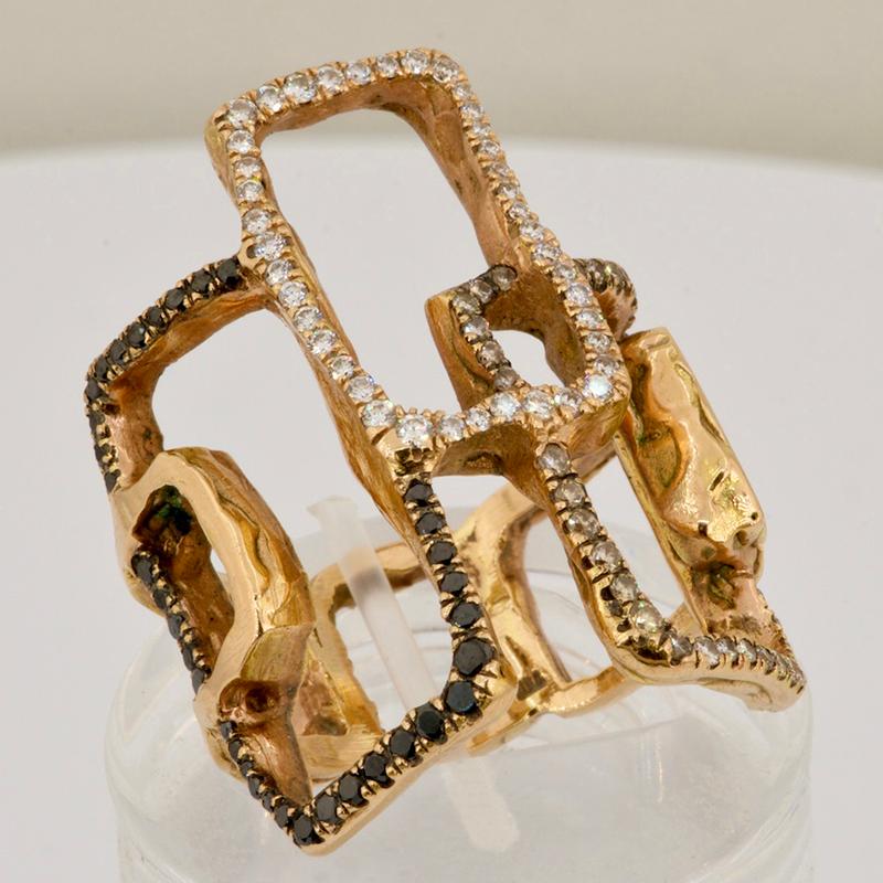 Olympus Art zertifizierter, Gold-, Diamant-, schwarz-braun-Diamant-Ring, New Age Antik im Zustand „Neu“ im Angebot in Istanbul, TR