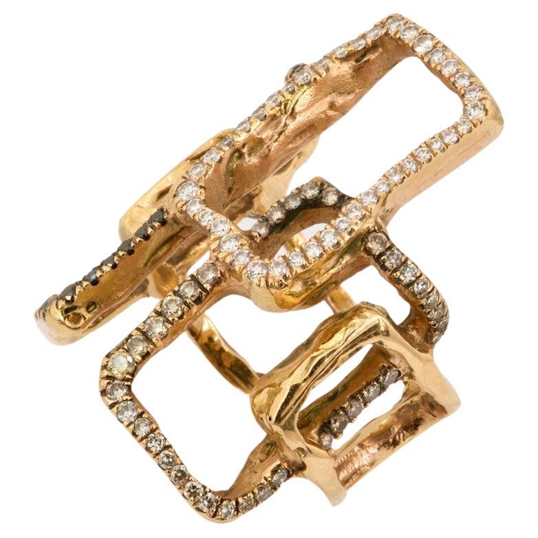 Olympus Art zertifizierter, Gold-, Diamant-, schwarz-braun-Diamant-Ring, New Age Antik im Angebot
