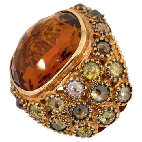 Retro Olympus Art Certified, Passion & Power Ring, Rose Gold, 4.51 Ct Diamond, Citrine For Sale