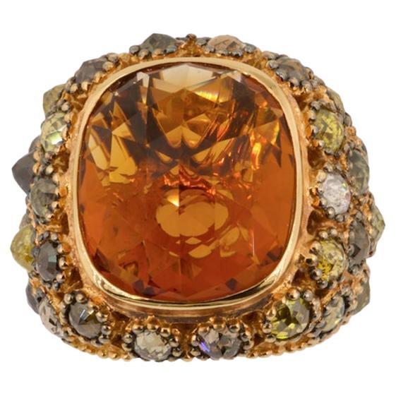 Round Cut Olympus Art Certified, Passion & Power Ring, Rose Gold, 4.51 Ct Diamond, Citrine For Sale