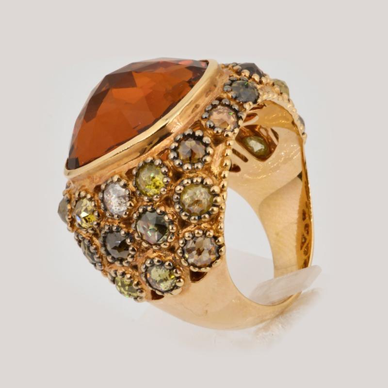 Olympus Art Certified, Passion & Power Ring, Rose Gold, 4.51 Ct Diamond, Citrine In New Condition For Sale In Istanbul, TR