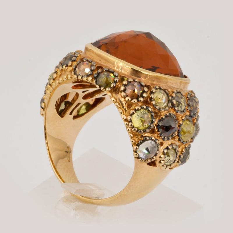 Bague Olympus Art certifiée Passion & Power, en or rose, diamants de 4,51 carats et citrine Pour femmes en vente