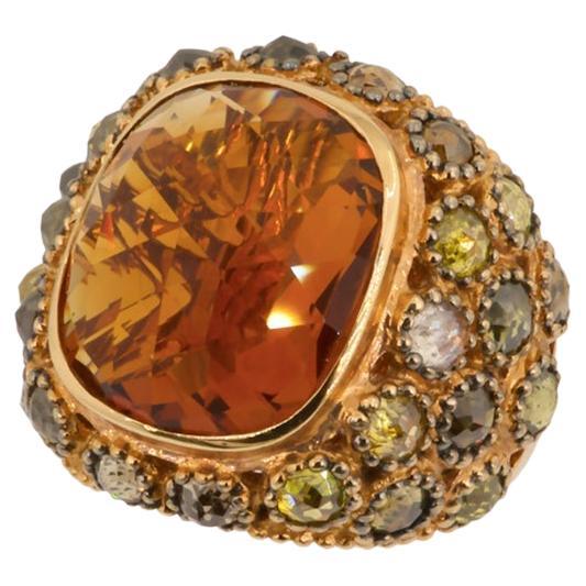 Olympus Art Certified, Passion & Power Ring, Rose Gold, 4.51 Ct Diamond, Citrine For Sale