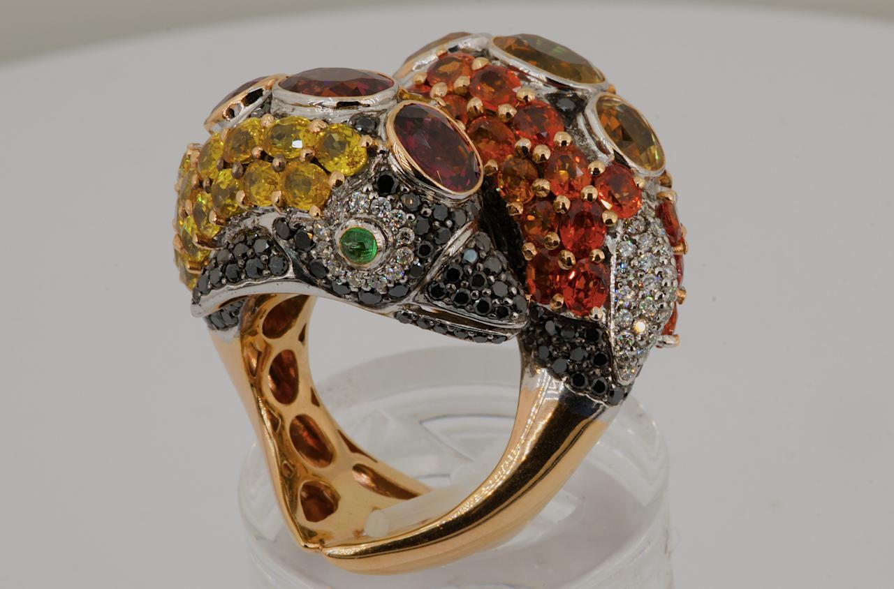 Modern Olympus Art Certified, Pink G, Diamond, Citrin, Rhodolite, Sapphire Royalty Ring For Sale