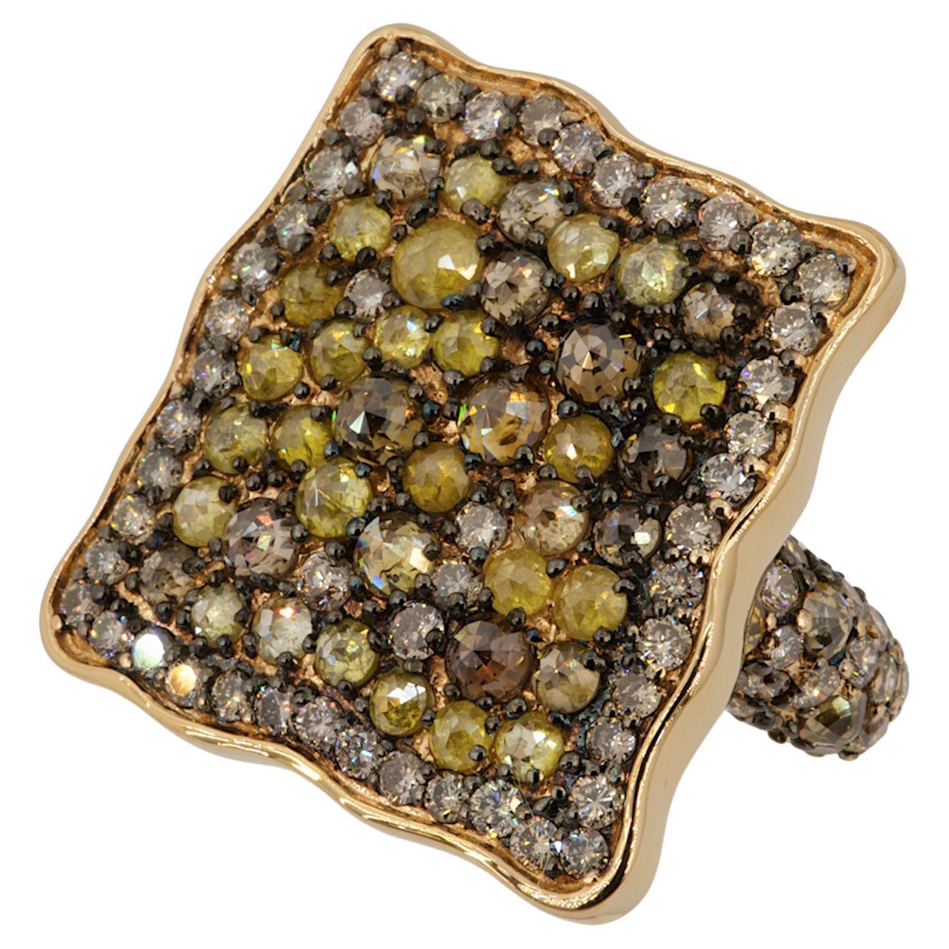 Bague Virgoan en or rose, diamants bruns et diamants fantaisie certifiés Olympus Art