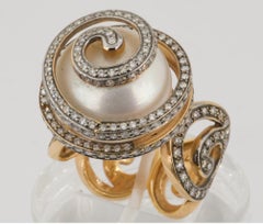 OLYMPUS ART Certified, Pink Gold, Diamond, South Sea Pearl, Eternity Ring