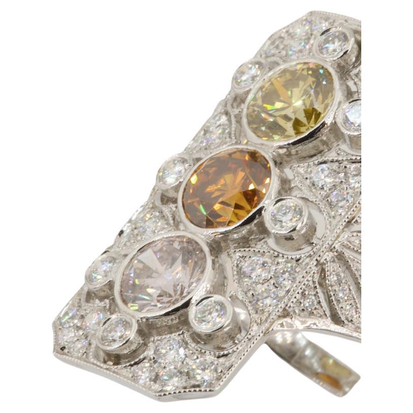 En vente :  Bague « The Power of Three » avec diamants roses, oranges et jaunes certifiés Olympus Art 3
