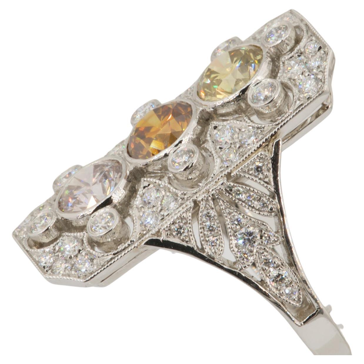En vente :  Bague « The Power of Three » avec diamants roses, oranges et jaunes certifiés Olympus Art 4