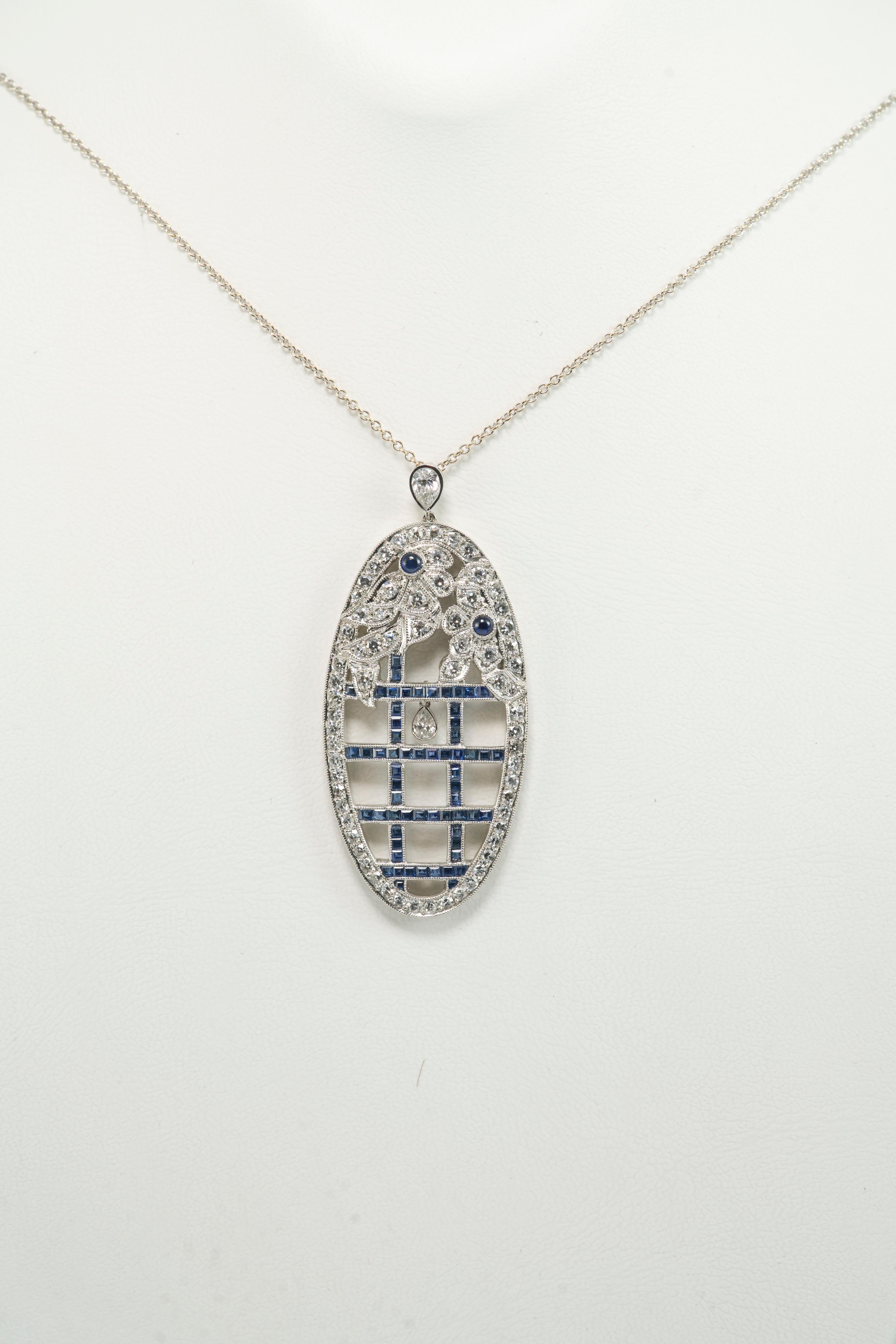 Pendentif chakra en platine, diamants et saphirs, certifié Olympus Art Neuf - En vente à Istanbul, TR