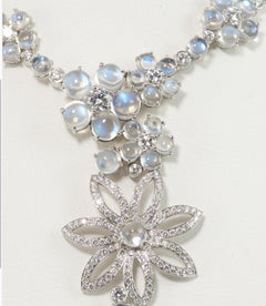 Olympus Art Certified, Platinum, MoonStone, Diamond, Unique Art Star Flower Ring