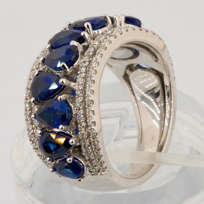 Modern Olympus Art Certified, Raindrop Blue Sapphire, Diamond, Divine Gift Fashion Ring For Sale