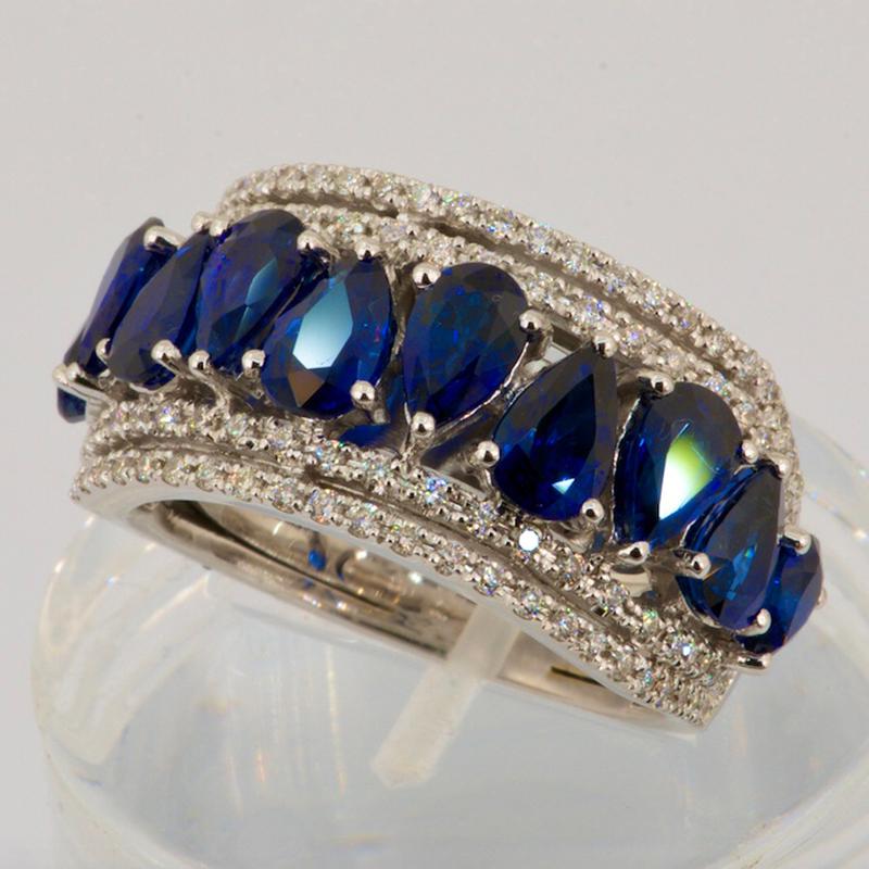 Round Cut Olympus Art Certified, Raindrop Blue Sapphire, Diamond, Divine Gift Fashion Ring For Sale