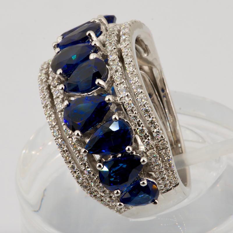 Women's Olympus Art Certified, Raindrop Blue Sapphire, Diamond, Divine Gift Fashion Ring For Sale