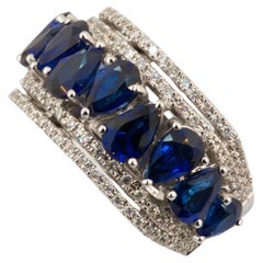 Divine bague à la mode Olympus Art certifiée, saphir bleu en forme de goutte d'eau, diamant