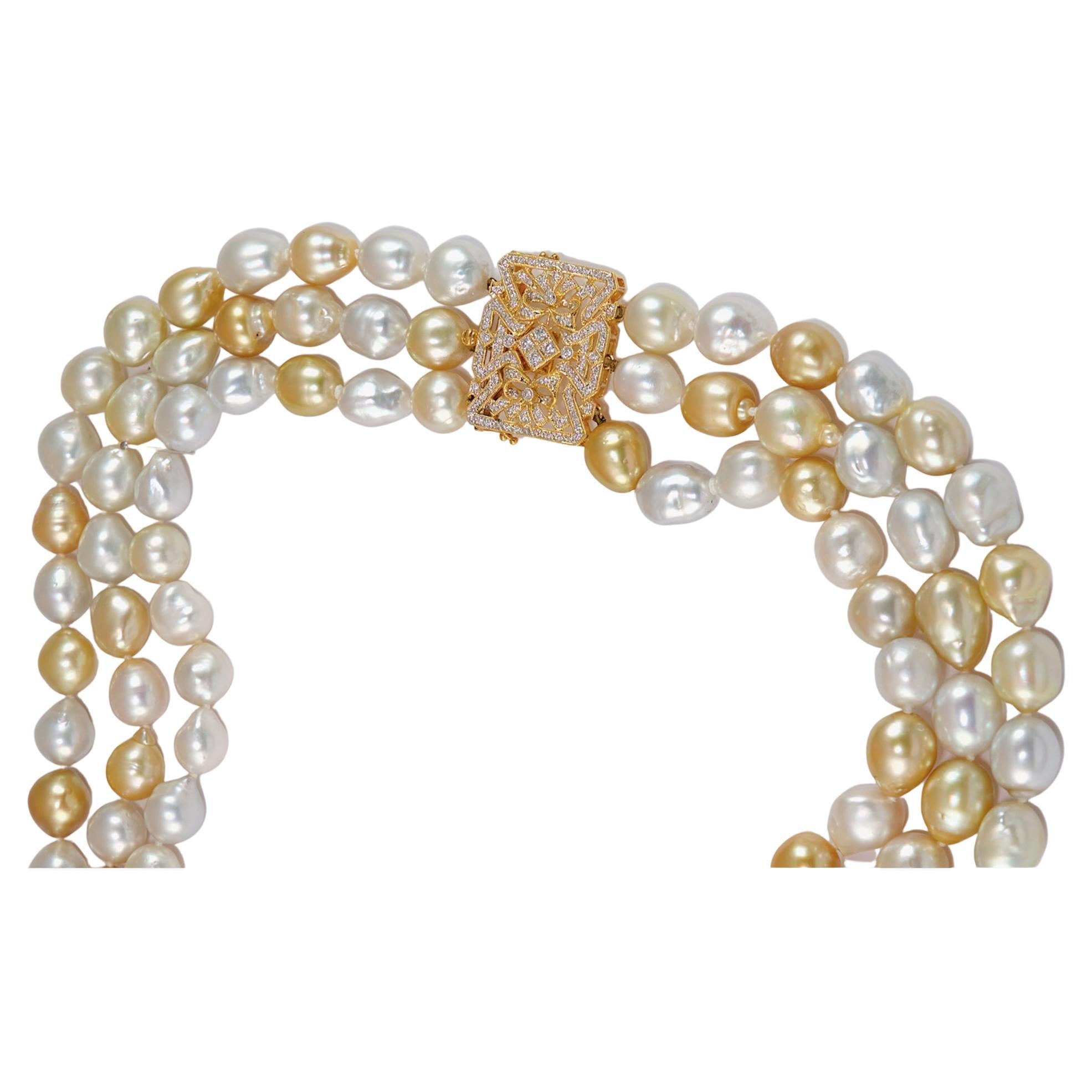 Taglio rotondo Olympus Art Certified, Collana barocca con perle dei mari del sud e nuovi inizi in vendita
