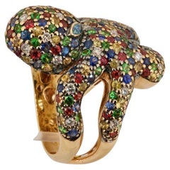 Olympus Art Certified, Three Colors Sapphire, Diamond, Tsavorite Octopus Ring
