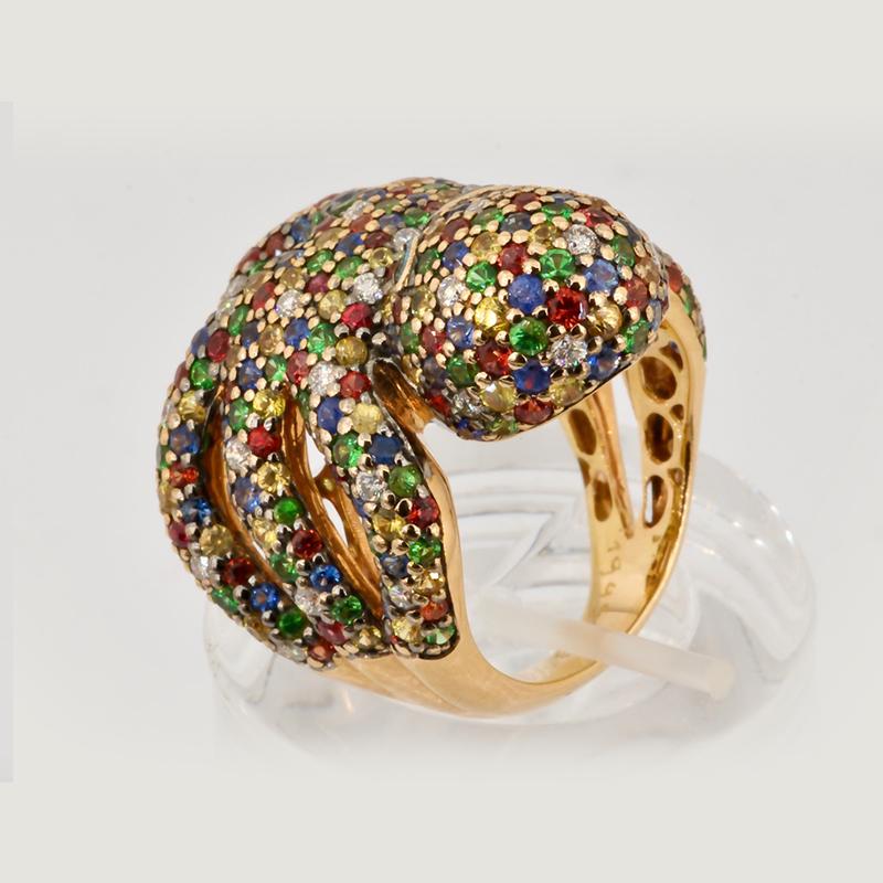 Olympus Art Certified, Three Colors Sapphire, Diamond, Tsavorite Octopus Ring In New Condition For Sale In Istanbul, TR