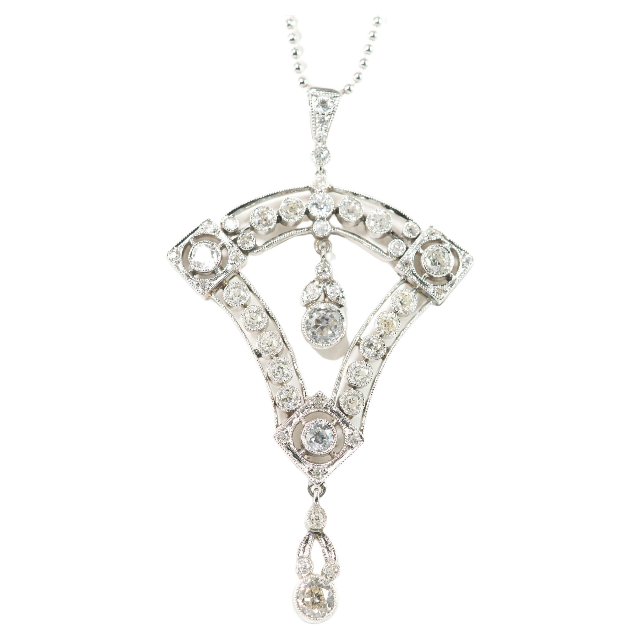 Art déco Collier d'art unique, certifié Olympus Art, en diamants, platine, avec âme et cœur en vente