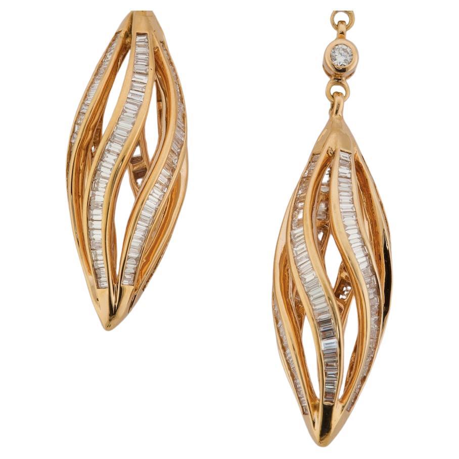 Olympus Art Certificato, 
Oro rosa 18K 750,
2,01 ct. Diamante Baguette
0,26 ct. Diamante rotondo

Arte unica, Orecchini a goccia di pioggia