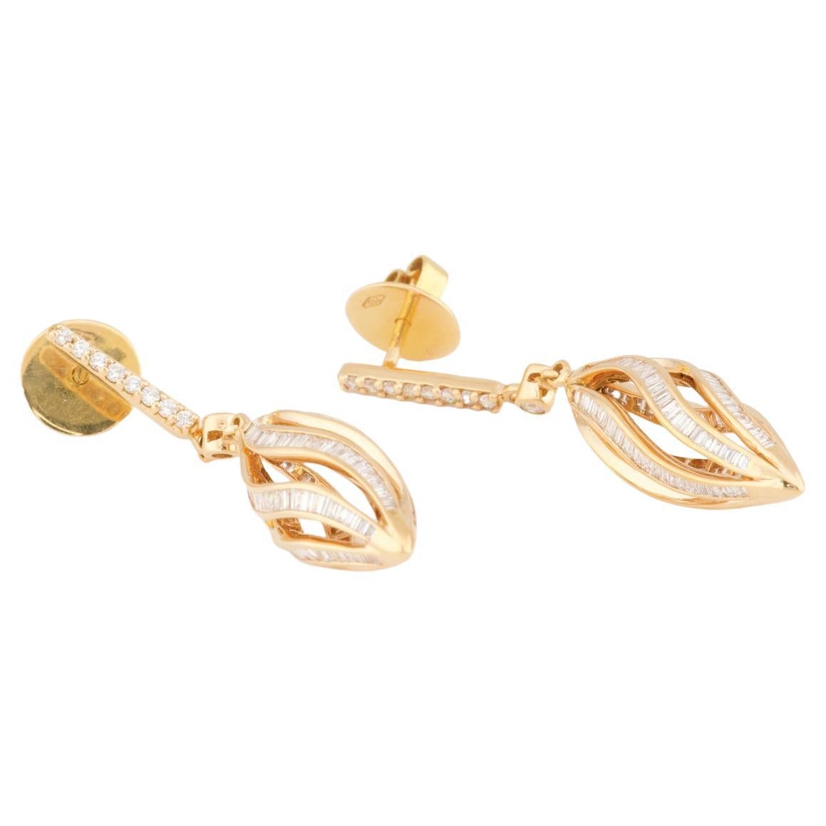 Olympus Art Certified, Unique Art, Pink Gold, Diamond, Rain Drop Earrings In New Condition For Sale In Istanbul, TR